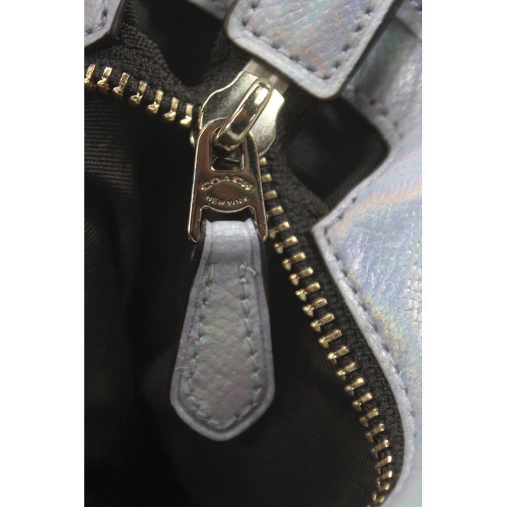 Coach Womens Leather Metallic Top Handle Tote Handbag Silver - Picture 10 of 11